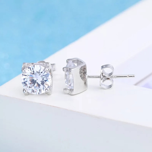 Boutique Other - *NEW Silver 3 ctw Solitaire Diamond Earrings | 18k/.925 Stud